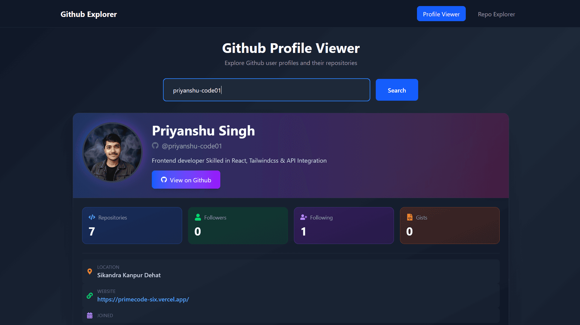 GitHub Profile Explorer